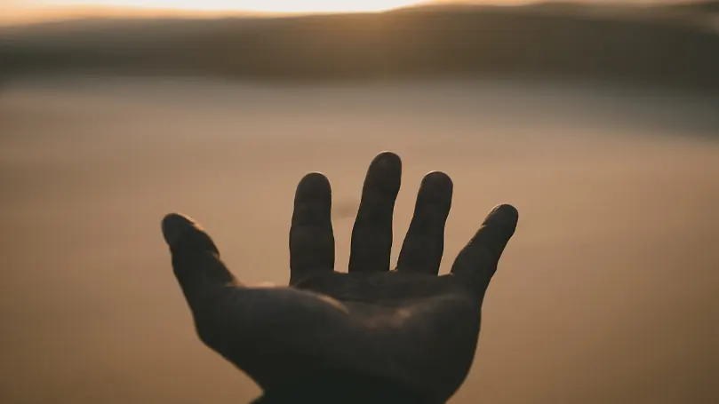 En bild av en persons hand med handflatan vänd mot himlen