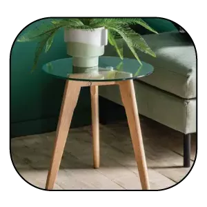 En produktbild av Brea Round Side Table Glass från Dunelm.